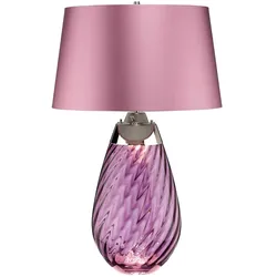 Lena 2-flammige große Tischlampe in Pflaumenfarbe - Pflaumenfarbenes Glas / Schirm in Heidekraut