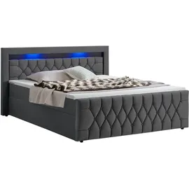 Juskys Boxspringbett Leona Samt 180x200 cm Grau