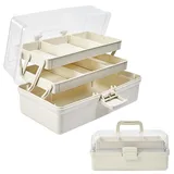 UHETLET Medizinkoffer Nähkorb Näh Organizer Medikamenten Aufbewahrung 32x17x15cm 3-Regal Mehrzweck-Aufbewahrungsbox Sortierbox Organizer Box Bastelbox Nähkasten Medizinbox mit Griff für Bastel Make-up