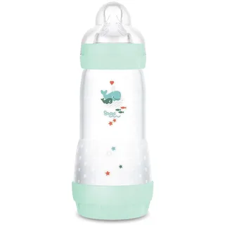 MAM Easy Start Anti-Colic (320 ml), besonders gut akzeptierte Milchflasche, Baby Trinkflasche mit Bodenventil gegen Koliken & Sauger Größe 2, 4+ Monate, Wal