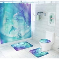 JZZCIDGa Aquarell Delphin Badematte Set 4 Stück Badematte U-Förmige Matte Duschvorhang Toilettensitzbezug Badematte Anti Slip