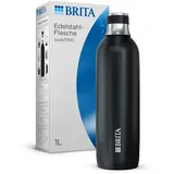 sodaTRIO Edelstahlflasche schwarz (1l) – isolierte & doppelwandige Premium Edelstahl Flasche mit stylischem Silikonring am Verschluss für rutschfestes Handling