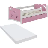 VitaliSpa Kinderbett Jessica (70 x 140 cm mit Schublade und Matratze Rosa/Weiß - Rosa