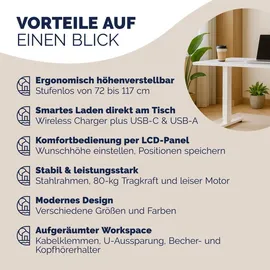 CASARIA Höhenverstellbarer Schreibtisch Weiß