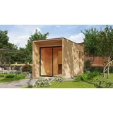 Karibu Saunahaus Außensauna Gartensauna Miramar unbehandelt Ofen 9 kW  externe Strg easy 73mm gedämmte Elemente  425x217x242 cm