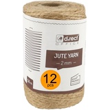 D.RECT 50m Jute-Schnur Natur - 12 Stück | Braun Jute-Kordel | Packschnur Geschenk-Band Bastelschnur Dekokordel | 2mm Dicke | Für: Verpackung, DIY Kunst-Handwerk, Floristik, Dekoration