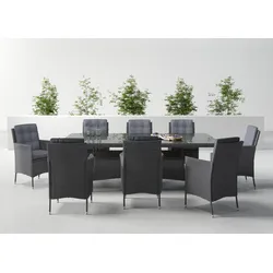 Garten-Essgruppe KONIFERA "Korfu", grau (dunkelgrau), Polyrattan, Stahl, Sitzmöbel-Sets, Polyrattan, Stahl, Ablagefläche unter der Tischplatte, Dunkelgrau