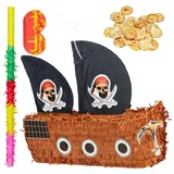 relaxdays Pinata 291-tlg. Pinata Set Piratenschiff braun|gelb|schwarz