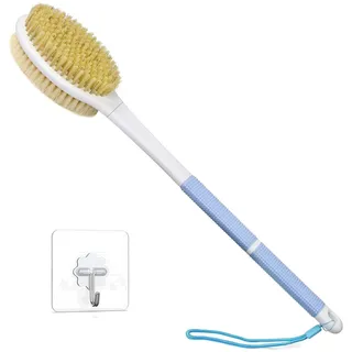 horjor Rückenbürste zum Duschen, Badebürste mit Langem Stiel 44cm Duschbürste Rücken, Körperbürste mit Naturborsten für Dusch Bürste Feuchten oder Trockenen Rücken Körperbürste