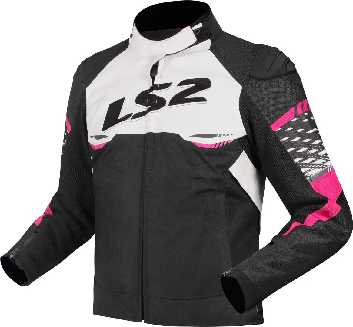 LS2 Apex wasserdichte Damen Motorrad Textiljacke, schwarz-weiss-pink, Größe XS