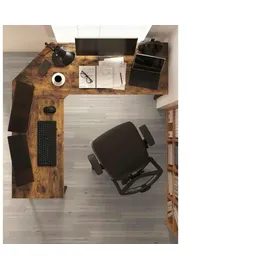 VASAGLE Schreibtisch braun L-Form, O-Fuß-Gestell schwarz 149,0 x 149 cm x 76 cm Braun-Schwarz