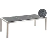 Beliani Gartentisch Schwarz/Silber Granit/Basalt Edelstahl 220 x 100 cm geflammt Modern Outdoor