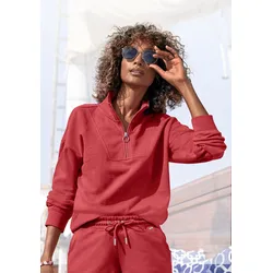 Sweatshirt H.I.S, Damen, Gr. 36/38, rot, Interlock, Obermaterial: 60% Baumwolle, 40% Polyester, unifarben, klassisch, bequem normal, Langarm Rippbündchen, Sweatshirts, Troyer im maritimen Stil, Loungewear