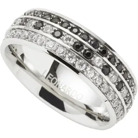 LEONARDO "Ring Atura" Gr. 20, schwarz-weiß (edelstahlfarben, schwarz, kristallweiß), Fingerringe, Damen, 20, Edelstahl, 7mm, Fingerring, mit Zirkonia (synth.)