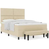 vidaXL Boxspringbett mit Matratze & Bank Creme 140x190 cm Stoff