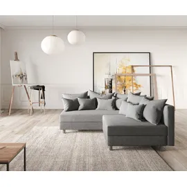 DeLife Ecksofa Clovis Grau Flachgewebe Ottomane Links modular - Grau