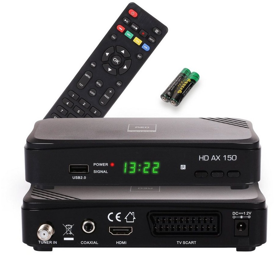 RED OPTICUM AX 150 HD - 12V Camping Full HD SAT-Receiver (HDMI - SCART - USB 2.0 - S/PDIF Coaxial, 12V Netzteil) schwarz