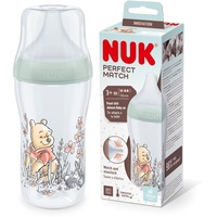 NUK Perfect Match Babyflasche Winnie Puuh mit Temperature Control | Anti-Colic | 260 ml | ab 3 Monate | Passt sich dem Baby an | Grün