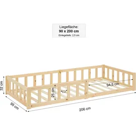 Homestyle4u Kinderbett Homestyle4u 90 x 200 cm Kiefer massiv natur