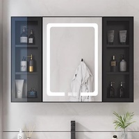 UkewEi Badezimmerspiegel Schrank 60 cm Breit 2 Türig LED Beleuchtung Spiegelschrank Rechteckiger Groß Aluminiumrahmen Wandschrank mit Digitaluhr (Size : 65 * 90CM)