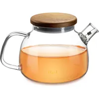Impolio 580ml Glas-Teekanne mit Siebeinsatz, Teekanne mit Holzdeckel, Hitzebeständiges Borosilikat Glas, Teekanne mit Sieb, Teekannendesign, Teeservice, Teapot
