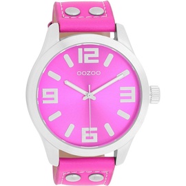 Oozoo Basic Line Armbanduhr C1074 Lederband Neonpink 47 mm