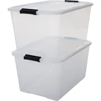 Iris Ohyama Aufbewahrungsbox mit Deckel, 45L, 2er-Set, Transparent, Schnappverschlüsse
