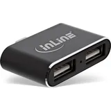 InLine 33291S Mini USB 2.0 Hub, USB Typ-C Stecker auf 2x USB A Buchse, schwarz