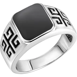 Fingerring FIRETTI "Schmuck Geschenk Silber 925 Silberring Mäander" Gr. 19, silber (silberfarben, schwarz, schwarz), Fingerringe, Herren, 19, Silber 925 (Sterlingsilber), 4mm, mit Lapislazuli oder Achat