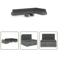 The Living Store 8-tlg. Garten-Lounge-Set mit Kissen Grau Poly Rattan - Grau