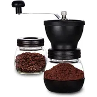 Powerwill Kaffeemühle Kaffee Coffee Mühle Handkaffeemühle Hand Espressomühle manuell Tragbar, Kegelmahlwerk, mit 2 Gläsern (je 11 oz) Edelstahlgriffe,kaffeemühlen für Filterkaffee schwarz