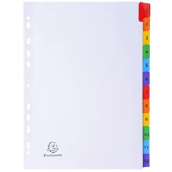 Exacompta Register numerisch bedruckt, weißer Karton 160g/qm, 12 Taben, 1-12, DIN A4