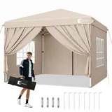 Sunula Pavillon 3x3 Wasserdicht Stabil Winterfest mit 4 Seitenwänden, Faltpavillon 3x3m mit Verdickten Röhren, Partyzelt Gartenpavillon Faltzelt, (Khaki, 3x3 Mit Seitenwänden)