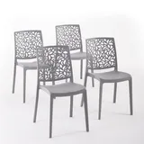 RATTATAN Anna - Stühle aus glasfaserverstärktem Harz, stapelbar, für den Innen- und Außenbereich geeignet, mit einem von Blättern inspirierten Rückendesign (4, Dunkelgrau)