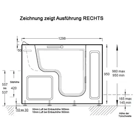 HAK SERENITY Sitzbadewanne mit Tür 130 x 66 cm (rechts) (MPNR nicht verfügbar)