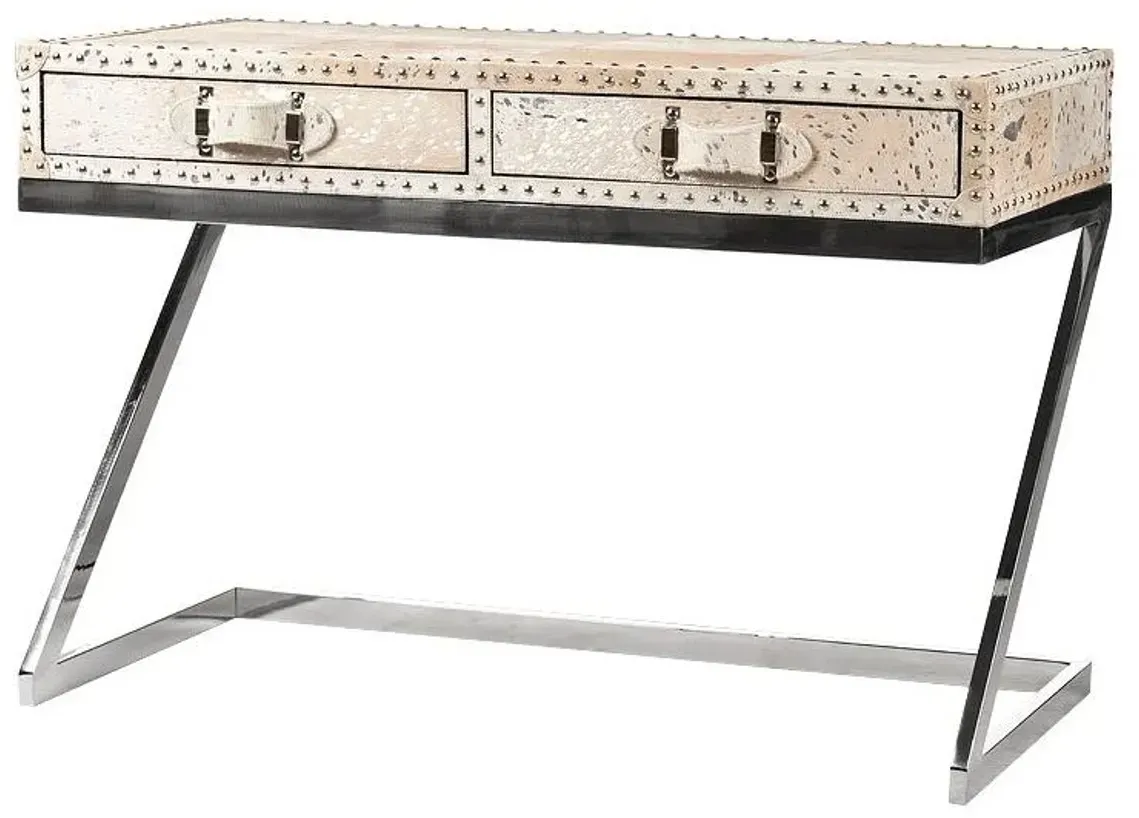 Casa Padrino Luxus Schreibtisch mit 2 Schubladen Fell / Silber 110 x 50 x H75 / Metall - Sekretär