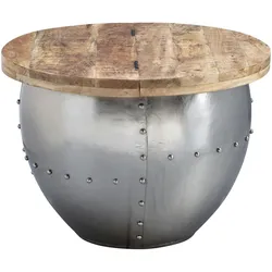 Kadima Design Couchtisch `Serchio`, rund, Industrial-Stil, Massivholz/Metall, Stauraum. 60x60x43 cm
