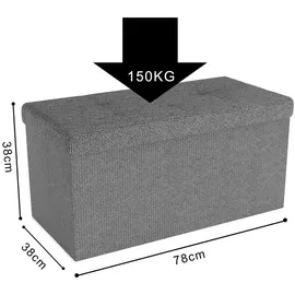 Intirilife Faltbare Sitzbank 76x38x38 cm in FELS GRAU - Sitzwürfel mit Stauraum und Deckel aus Stoff mit Mulden - Sitzcube Fußablage Aufbewahrungsbox Truhe Sitzhocker