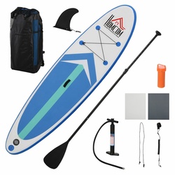 HOMCOM Surfbrett mit Paddel aufblasbar blau, weiß 320 x 80x 15 cm (LxBxH)   Surfboard inkl. Ausrüstung Board aufblasbar Stran