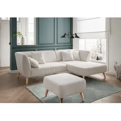Ecksofa INOSIGN "Colori L-Form", weiß, B:264cm H:80cm T:160cm, 100% Polyester, Sofas, Holzfußfarbe wählbar, inkl. 4x Zierkissen