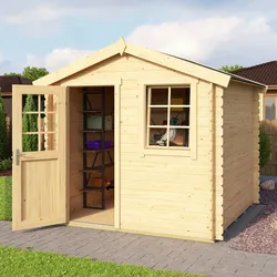 Gartenhaus LASITA MAJA "Mosel 2", beige (naturbelassen), Fußboden im Gartenhaus, ohne Dacheindeckung, Holz, Gartenhäuser