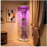 Simurq Glasvitrine Eckvitrine mit LED Beleuchtung, 4 Lagen Eck-Standvitrinen mit Glastür (1-St, 4 Lagen Eck-Vitrinenschrank mit 1 Glastür) Glas Vitrine mit Schloss, perfekt für Sammler, Sammlervitrine weiß