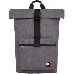 Rucksack TOMMY JEANS "TJM ESS DAILY SEASONAL ROLLTOP", Gr. B/H/T: 40cm x 46cm x 13cm, grau (zinc grau), Textil, meliert, casual, Rucksäcke, Men, Freizeit-Rucksack, Freizeit-Bag mit Klick- und Reißverschluss