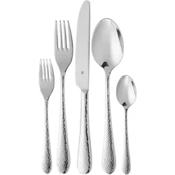 Besteck-Set WMF "Sitello", grau (edelstahl), 60 tlg., Cromargan Edelstahl Rostfrei 18/10, Essbesteck-Sets, geschmiedete Messer, farbecht, Wellenschliff, spülmaschinenfest