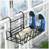 Worparsen Schuhtrockner mit Haken Beweglich Hohl Schnell Abfluss Balkon Schiene Indoor Fenster Rahmen Mount Eisen Schuhe Socke Faltbare Schuhe Trockengestell Schwarz B