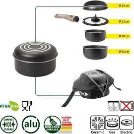 Brunner Camping Kochgeschirr Topfset | Alu ø PIRATE Spacemaster, ø22cm 5+1teilig
