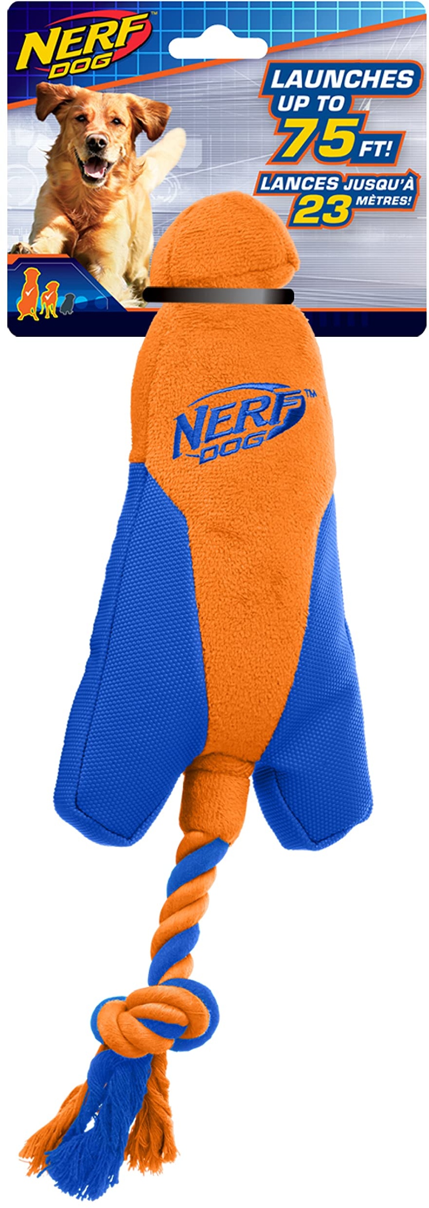 Nerf Dog Trackshot Pfeilspitzen-Launcher mit interaktivem Design, ideal zum Apportieren, Launches bis zu 22,9 m, Einzeleinheit, blau/orange