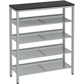 VASAGLE Schuhregal 75 x 93 x 28 cm anthrazitgrau-metallisches Silber / grau