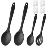 LLTLGF 4 Silikonlöffel, schwarzer Antihaft,Silikonlöffel,kleiner Silikonlöffel für die Küche,hitzebeständig,langer Stiel,zum Kochen,Rühren,Mischen,Backen,Kochlöffel,Küchenutensilien