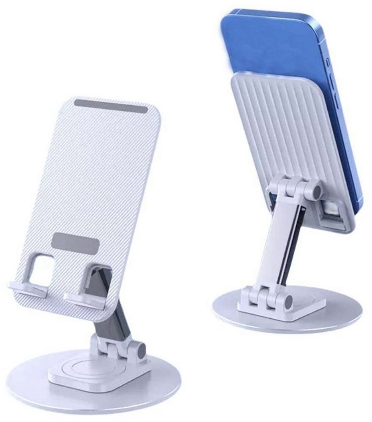FIDDY Metall-360-Grad-Drehklapp-Desktop-Handy-Tablet-Ständer Smartphone-Halterung, (1-tlg., Verdicktes Metall, vierseitige Basis, verstärkte Stützstange) weiß